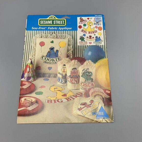 Vtg Sesame Street Sew Free Fabric Applique 502 Names Big Bid Elmo Bert Ernie NOS - Picture 1 of 7